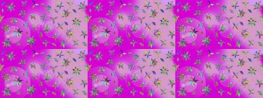 Güzel kumaş deseni. Düz Çiçek Elementleri Tasarımı. Raster illüstrasyonundaki çiçek desenli çizim. Renkli Bahar Teması çizim şablonu.