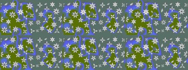 Düz Çiçek Elementleri Tasarımı. Tarafsız ve yeşil renkli şirin çiçek desenleri. Raster Modaya uygun kumaş deseni. Renkli Bahar Teması çizim şablonu.