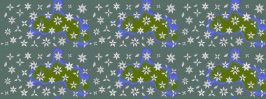 Asya tekstil tarzında. Raster illüstrasyonu. Çiçek desenli çizim. Tarafsız ve yeşil renklerde çiçekler. Raster illüstrasyonu.