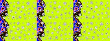 Raster çiçek desenleri çiziyor. Vadinin çiçekleri yeşil ve beyaz renklerde.