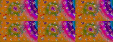 Yapraklı çiçekler ve turuncu ve kahverengi renkli papatya çiçekleri. Eskiz arkaplan modeli. Raster - stok.