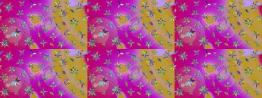 Düz Çiçek Elementleri Tasarımı. Renkli Bahar Teması eskiz kalıbı. Sevimli çiçek raster deseni. Mor ve mor renkte çiçekler.