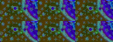 Raster çiçek desenleri çiziyor. Vadinin çiçekleri kahverengi ve mavi renklerde.