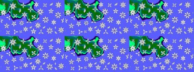 Renkli Bahar Teması eskiz kalıbı. Mavi ve yeşil renkli çiçekler. Raster illüstrasyonundaki çiçek desenli çizim. Düz Çiçek Elementleri Tasarımı.