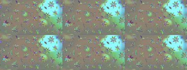 Küçük gri ve bej renkli, çiçekli, oldukça eski bir bez çanta deseni. Millefleur 'lar. Tekstil, kumaş, kapaklar, duvar kağıtları, baskı, paket, koleksiyon defteri, örgü, dekupaj için çiçek arkaplanı..