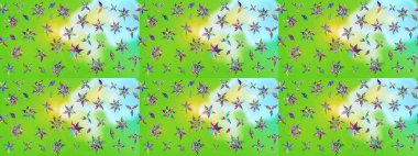 Raster illüstrasyonu. Yeşil ve nötr renklerde çiçekler. Çiçek desenli eskiz, vuruşlar, sıçramalar, yaz çiçekleri..