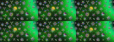 Renkli Yaz Temalı eskiz kalıbı. Yeşil ve gri renkli çiçekler. Raster illüstrasyonundaki çiçek desenli çizim. Düz Çiçek Elementleri Tasarımı.