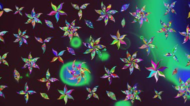 Raster Çiçek İllüstrasyonu güzel tekstil. Kahverengi ve yeşil renkli etnik çiçeklerle zarif bir eskiz deseni..