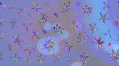 Çiçek tasarımı için inanılmaz bir kolaj cenneti tarzı. Parlak çiçekli kolaj çiçekleri mor ve mavi. Çiçekli zambaklar eskiz arka planı.