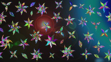 Klasik çiçekler. Yaz çiçekleri teması. Suluboya resim taklit Raster çizimi. Gri ve mavi renkler. El çizimi soyut süslü elementler.