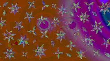 Raster illüstrasyonu. Egzotik çiçekler, kahverengi ve mor renkler üzerine botanik, parlak klasik doğa. Klasik tropikal doğal elementlerin suluboya seti.