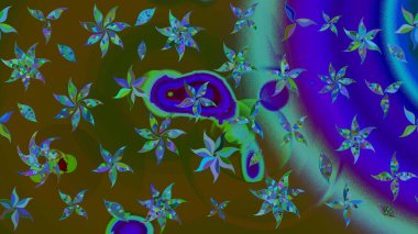 Parlak çiçekli kolaj çiçekleri kahverengi ve mavi. Çiçekli zambakların eskiz geçmişi. Çiçek tasarımı için inanılmaz kolaj cennet tarzı..