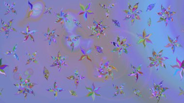 Raster illüstrasyonu. Çiçek duvar kâğıdı. Renkli çizim kalıbı. Mor ve mavi renkli şirin tekstil tarzında. Çiçek arka planı.