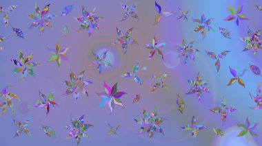 Asya tekstil tarzında. Çiçek desenli çizim. Mor ve mavi renkte çiçekler. Düz Çiçek Elementleri Tasarımı. Raster illüstrasyonu. Renkli Bahar Teması çizim şablonu.