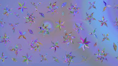 Mor ve mavi renkte çiçekler. Raster güzel bir çiçek deseni çizmiş. Nazik romantik baskı. Bahar mevsimi. Tatil havası..