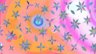 Pembe ve turuncu renkli çiçekler. Raster illüstrasyonu. Çizim çiçek deseni duvar kağıdı için kullanılabilir.