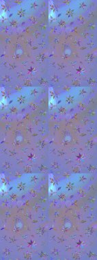 Küçük menekşe ve mavi çiçeklerle oldukça eski bir besin torbası deseni. Tekstil, kumaş, kapaklar, duvar kağıtları, baskı, paket, koleksiyon defteri, örgü, dekupaj için çiçek arkaplanı..