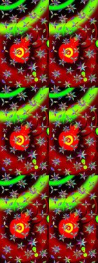 Hediye ambalaj kağıdı, tebrik kartları, posterler ve pankart tasarımı. Raster düz çiçek çizim deseni. Kırmızı ve yeşil renkte çiçekler.