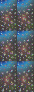 Raster illüstrasyonu. Çiçek buketleriyle klasik bir eskiz şekli. Mavi ve gri renklerde.