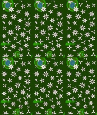 Şirin çiçek elementleri. Robot resim. Yeşil renkli çiçekler. Raster illüstrasyonu.