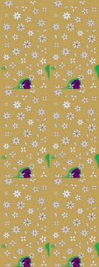 Çiçek desenli çizim. Sarı ve nötr renklerde Asya tekstil tarzında. Raster illüstrasyonu.