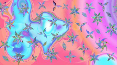 Nazik, narin çiçek arkaplanı. Pembe ve mavi renkte çiçekler. Raster çiçek desenli ve çiçekli..