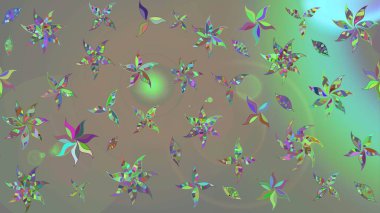 Renkli grunge, soyut arkaplanı kolonya ve bej çiçekleriyle süslüyor. Parmak izi, kumaş, duvar kâğıdı, tekstil için raster dokusu. Nakış desenli çiçek deseni..