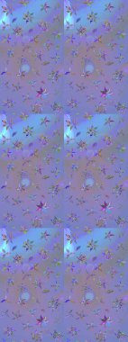 Küçük menekşe ve mavi çiçeklerle oldukça eski bir besin torbası deseni. Tekstil, kumaş, kapaklar, duvar kağıtları, baskı, paket, koleksiyon defteri, örgü, dekupaj için çiçek arkaplanı..