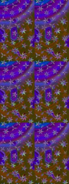 Raster illüstrasyonundaki çiçek desenli çizim. Çiçekler suluboya tarzında kahverengi ve mor renkte.