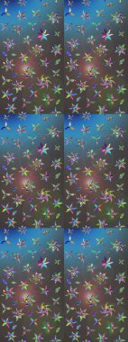 Raster illüstrasyonu. Çiçek buketleriyle klasik bir eskiz şekli. Mavi ve gri renklerde.