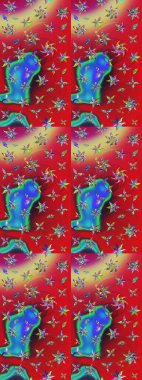 Raster çiçek desenleri çiziyor. Vadinin çiçekleri kırmızı ve mavi renklerde.