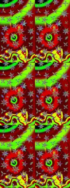 Renkli Bahar Teması eskiz kalıbı. Sevimli çiçek raster deseni. Düz Çiçek Elementleri Tasarımı. Kırmızı ve yeşil renkte çiçekler.