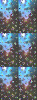 Renkli Bahar Teması eskiz kalıbı. Düz Çiçek Elementleri Tasarımı. Mavi ve gri renkte çiçekler. Sevimli çiçek raster deseni.