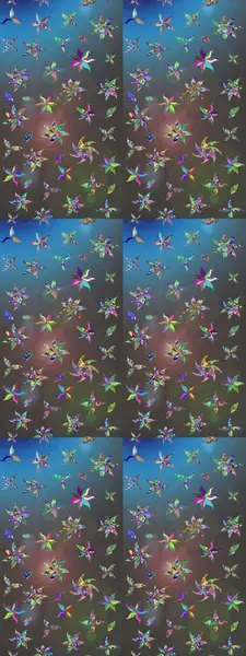 Suluboya elle çizilmiş çiçek desenli eskiz deseni. Parlak renkli fantezi çiçekleri, yapraklar, mavi ve gri renkli tomurcuklar, mavi ve gri.