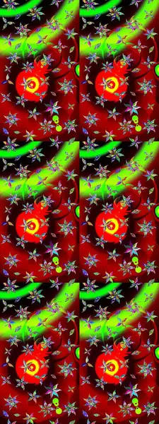 Hediye ambalaj kağıdı, tebrik kartları, posterler ve pankart tasarımı. Raster düz çiçek çizim deseni. Kırmızı ve yeşil renkte çiçekler.