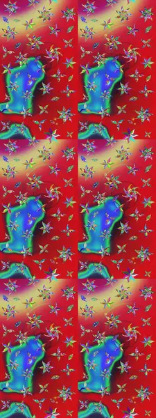 Raster çiçek desenleri çiziyor. Vadinin çiçekleri kırmızı ve mavi renklerde.