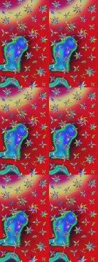 Raster çiçek desenleri çiziyor. Vadinin çiçekleri kırmızı ve mavi renklerde.