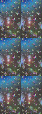 Raster illüstrasyonu. Renkli çizim kalıbı. Çiçek arkaplan. Mavi ve gri renkli şirin tekstil tarzında. Çiçek duvar kağıdı.