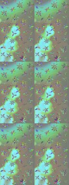 1950-1960 motifleri. Çiçekli ipek eşarp. Gri ve yeşil, gri ve yeşile. El çizimi çiçek unsurları olan soyut çizim raster deseni. Retro tekstil tasarım koleksiyonu.