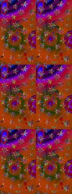 Düz Çiçek Elementleri Tasarım Raster illüstrasyonu. Kahverengi ve kırmızı renkte çiçekler. Renkli bahar temalı eskiz kalıbı. Çiçekli çiçek deseni, suluboya..