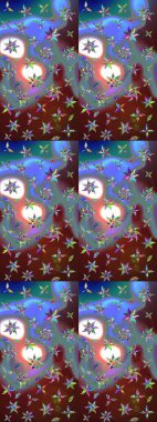 Çiçekli eskiz çizimi. Düz Çiçek Elementleri Tasarımı. Renkli Yaz Temalı eskiz kalıbı. Kahverengi ve mavi renkte çiçekler.