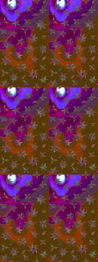 Raster Modaya uygun kumaş deseni. Renkli Bahar Teması eskiz kalıbı. Düz Çiçek Elementleri Tasarımı. Kahverengi ve mor renkli şirin çiçek deseni.