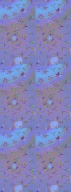 Renkli Bahar Teması eskiz kalıbı. Mor ve mavi renkte çiçekler. Düz Çiçek Elementleri Tasarım Raster illüstrasyonu. Çiçek eskiz kalıbı geçmişi.