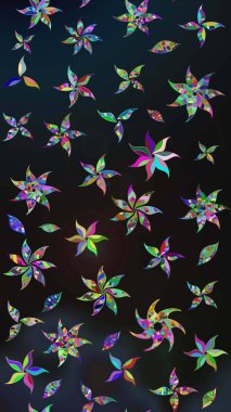 Gri ve mavi renkte çiçekler. Raster illüstrasyonunda çiçek deseni çizimi.