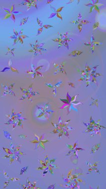 Çiçekli karalama şeklinde Raster çiçek deseni. Yumuşak, bahar çiçekli arka plan. Mor ve mavi renkte çiçekler.