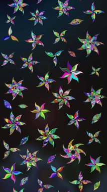 Gri ve mavi renkte çiçekler. Raster illüstrasyonunda çiçek deseni çizimi.