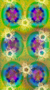 Kar Tanesi Simgesi. Raster illüstrasyonu. Kar tanesi yeşil, sarı ve mavi renklerde izole edilmiş. Raster illüstrasyonu.