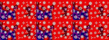 Çiçekli ipek eşarp. El çizimi çiçek unsurları olan soyut çizim raster deseni. Kırmızı ve nötr kırmızı ve nötr. 1950-1960 motifleri. Retro tekstil tasarım koleksiyonu.