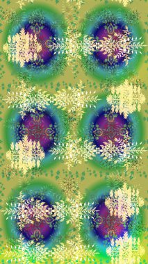 Yeşil, mavi ve nötr renklerde suluboya kar taneleri. İllüstrasyon kar tanesi. Güzel dekorasyon. Kışın sembolü.