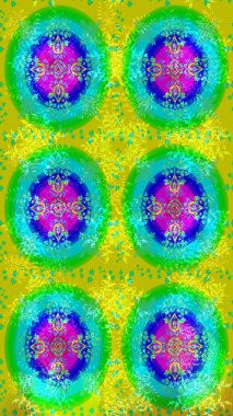 Raster illüstrasyonu. Kar taneli yeşil, sarı ve mavi renkler. Renkli arka planda izole tatlı kar taneleri.